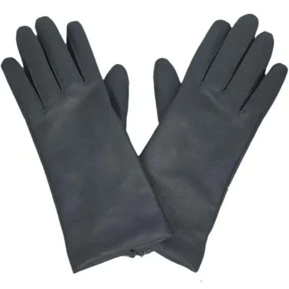 LANDS’ END EZ TOUCH GRAY GENUINE LEATHER GLOVES – WOMEN’S M – CASHMERE LINING