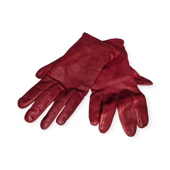 Vintage Genuine Red Leather Lined Women's Gloves One Size Fits Most