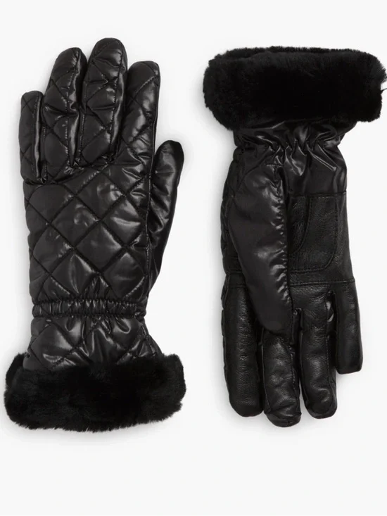 UGG Women’s Black All Weather Faux Fur Trim Touchscreen Gloves S/M