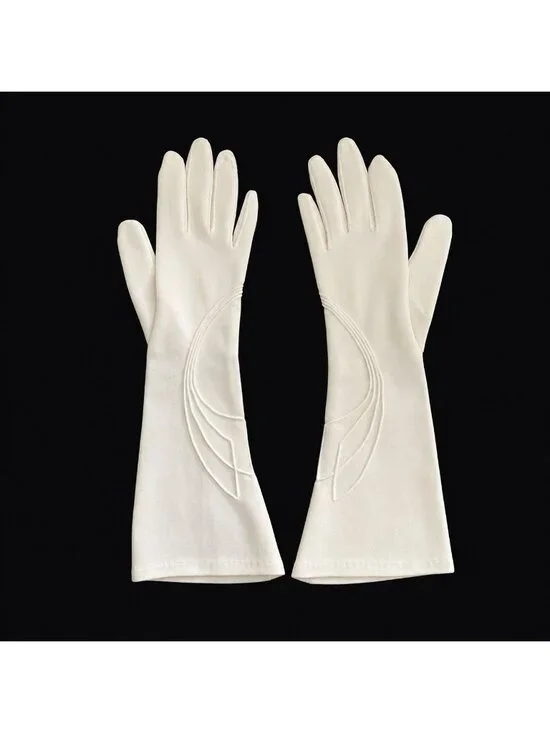 Vintage 1950s/1960s White Evening Gloves Elegant Embroidered Cuff Formal Bridal