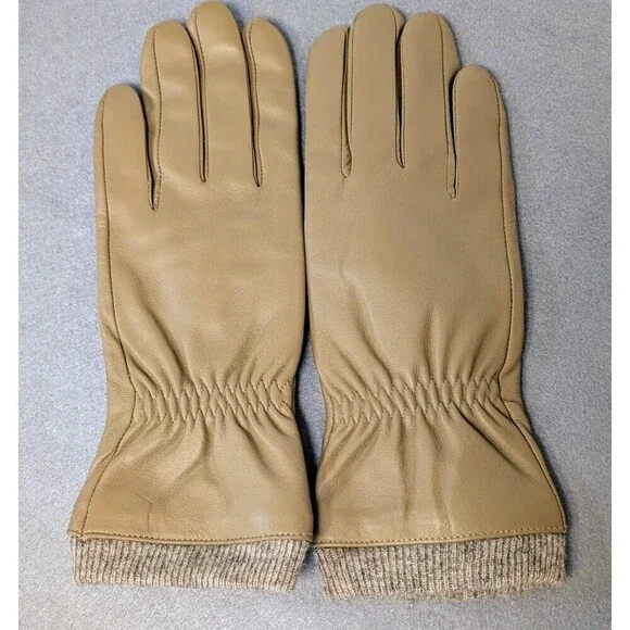 Womens Sheepskin Leather Driving Gloves Cashmere Lined Tan Size M Soft Luxury