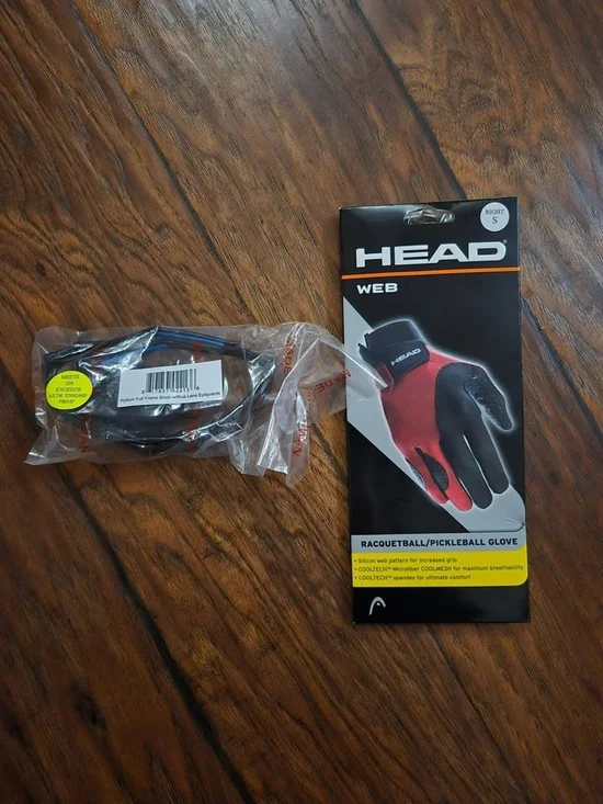 HEAD Web Racquetball/Pickleball Glove (Right S) & Python Eyeguards Bundle