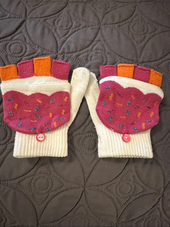 Pink Sprinkle Convertible Fingerless Mittens with Cream Cuffs