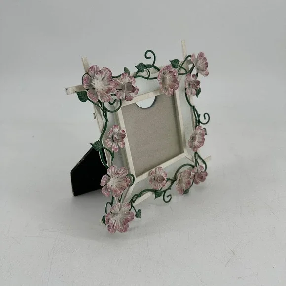 Malden International Designs Floral Trellis Picture Frame Pink White Metal 6602-