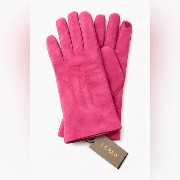 NWT J.Crew Italian Suede Tech-Touch Gloves Cashmere lined Fuchsia Pink sz Small