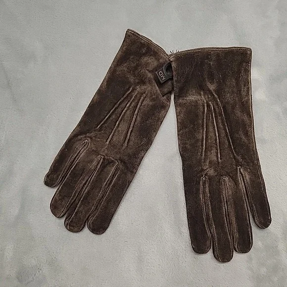 Isotoner Gloves Women Medium Brown Suede Winter Warm Soft Cold Weather Driving