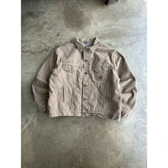 Vintage Carhartt Sherpa Lined Trucker Jacket J233 Sandstone Men's Sz 2XL