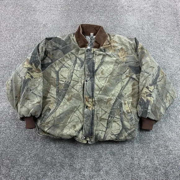 Vintage Walls Camo Bomber Jacket Mens L Tall Realtree Camouflage Reversible USA