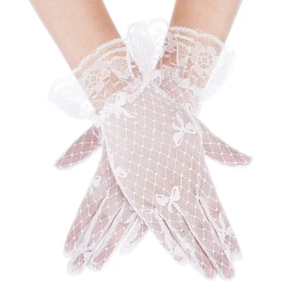 Women's Elegant Dress Up Lace Gloves White Halloween Wedding Parties Prom