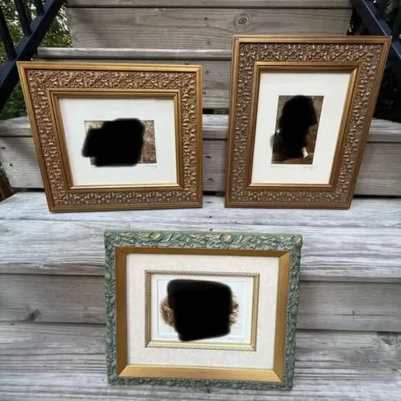 Vintage Ornate Picture Frame Set – 3 Frames – Gold & Green/Gold