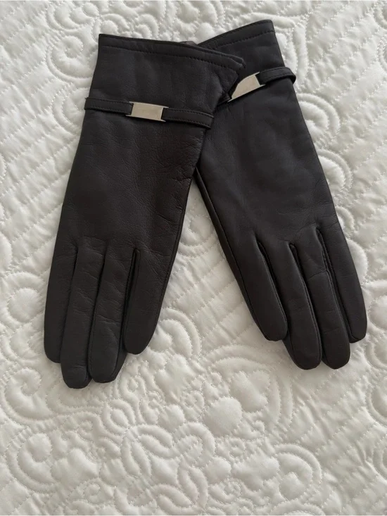 Altare Genuine Leather Winter Gloves with Metal Accent – Dark Brown (Size XL)