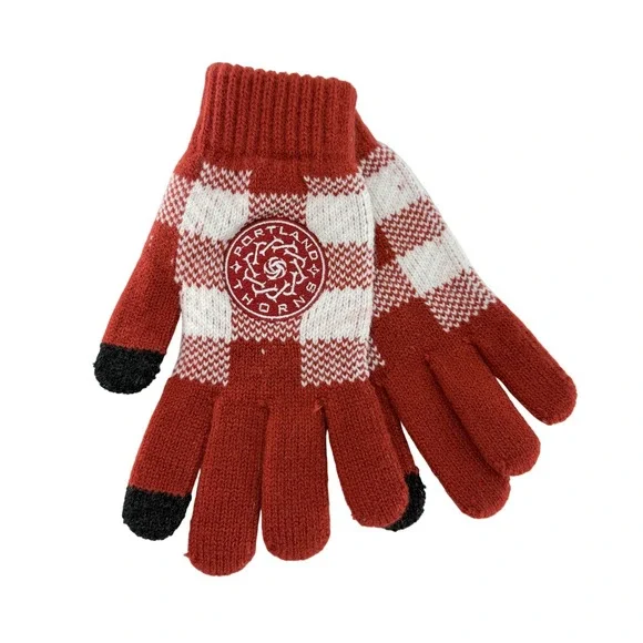 Portland Thorns NWSL FOCO Buffalo‎ Plaid Knit Gloves Touchscreen Red White