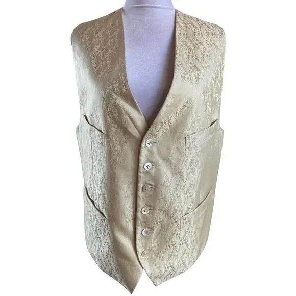 Gold Paisley 4 Pocket Button Down Vest M Robert Talbott silky satin
