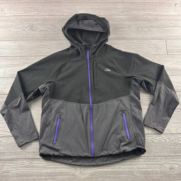 LL Bean Mens Cordura Full Zip Hooded Jacket Gray Purple 501120 Size L Regular
