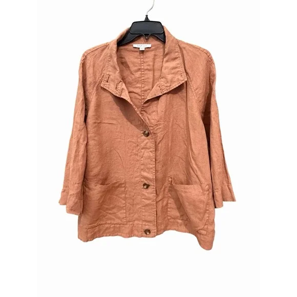 J. Jill 100% Linen Shacket Size XL Overshirt Light Jacket Burnt Orange #AAA11-1