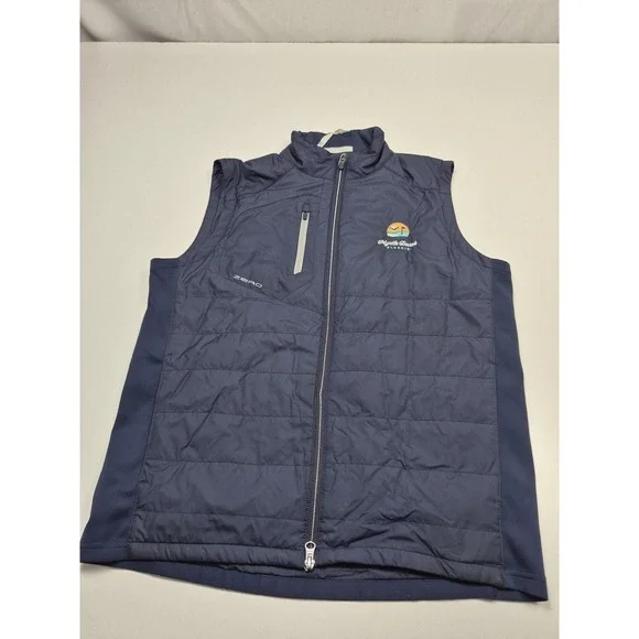 Zero Restriction Vest Mens M Blue Quilted Full Zip Golf Myrtle Beach Logo