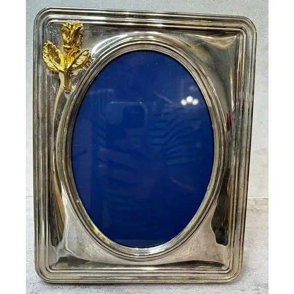 Vintage Silver Plated Photo Frame Box Hidden Desktop Flip Album Gold Rose 4x6