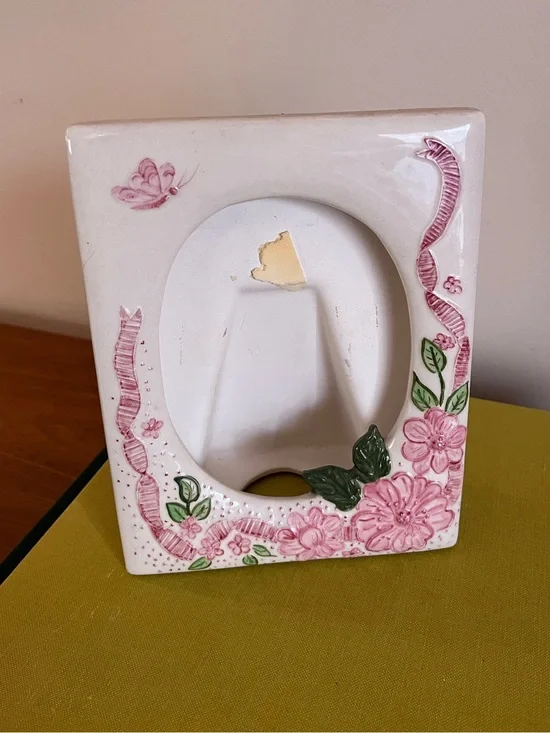 Pink Floral Ceramic Picture Frame - Decorative Home Accent