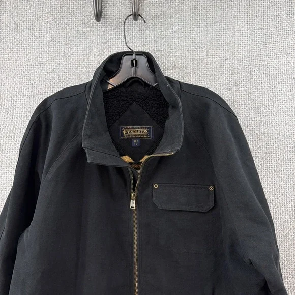 Pendleton Black Cotton Canvas Men's XL Jacket Multi Striped Fleece Lined Pockets