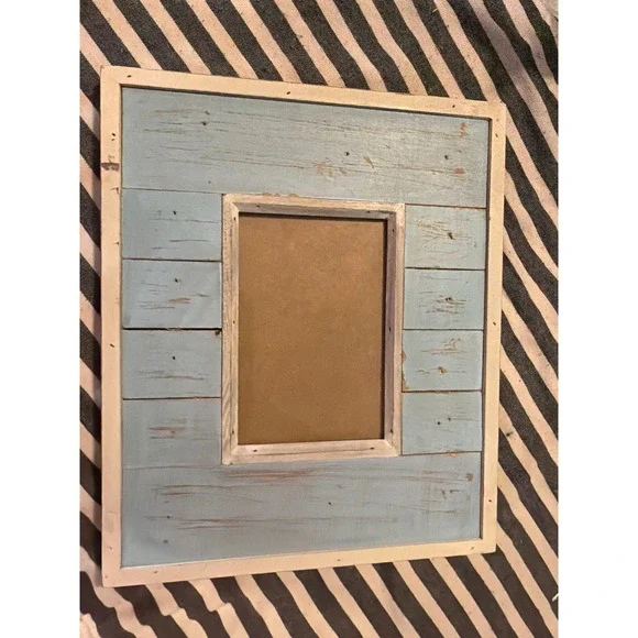 Rustic Distressed Light Blue Wood Plank Picture Frame Coastal Farmhouse Decor