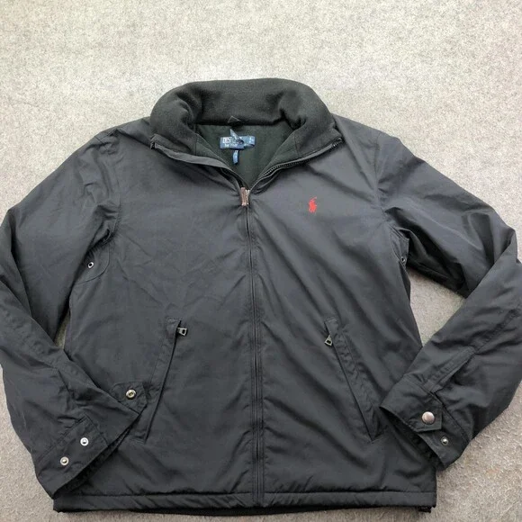 Polo Ralph Lauren Jacket Mens Large Black Softshell Windbreaker Full Zip Lined