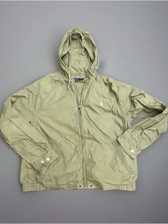 Polo by Ralph Lauren Light Olive Hooded Utility Windbreaker Jacket Retro Y2K