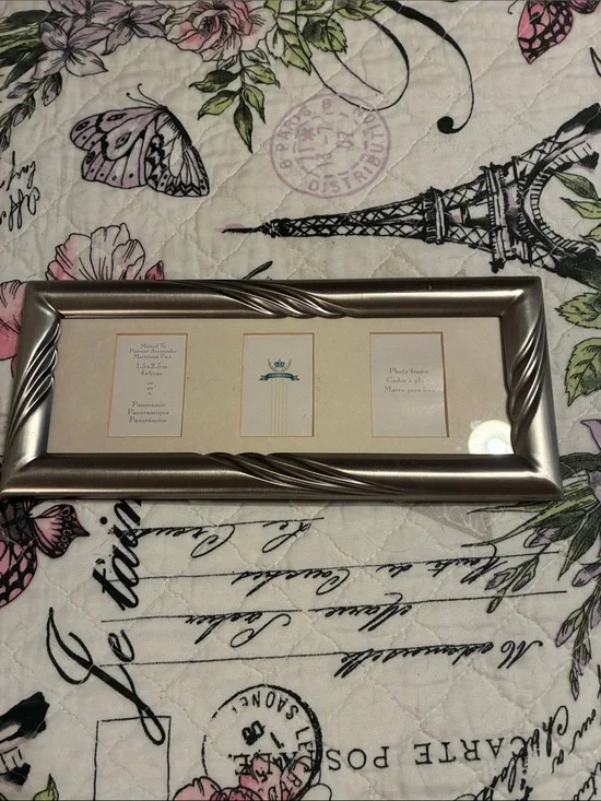 Metallic Silver Triple Photo Frame -With Swirl on Metal