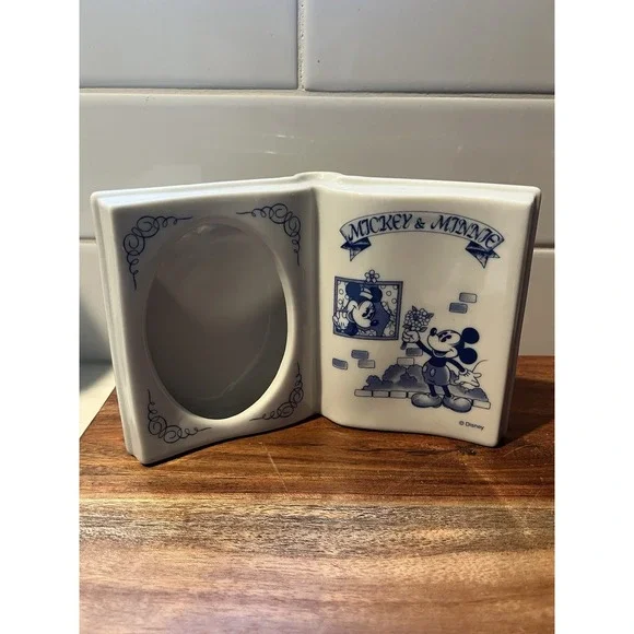 Vintage FUJICOLOR Disney Book Photo Stand Japanese Ceramic Oval Picture