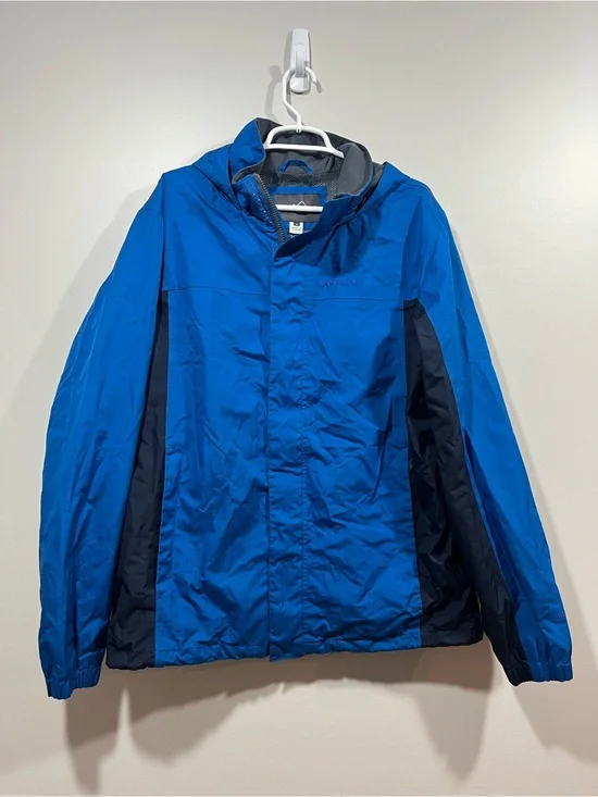 Eddie Bauer Mens Weatheredge Two-Tone Blue Hooded Rain Jacket Large