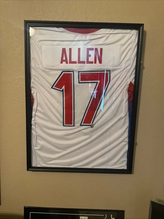 Framed White Sports Jersey with Red Accents authenticated by JSA