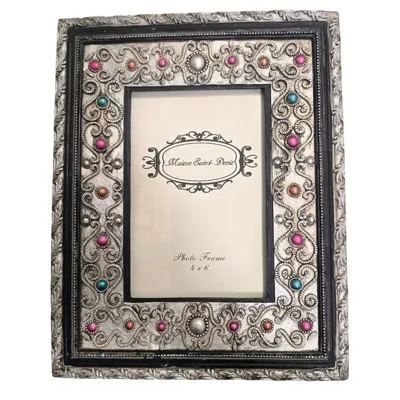 Maison Saint-Denis 4x6 Pewter Silver/Gray Frame w/Colorful Jewel-Like Accents