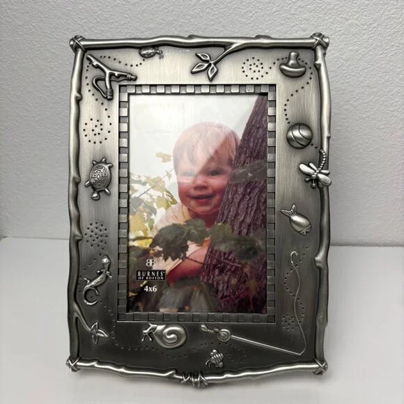 Vintage Burnes Of‎ Boston Pewter Nature 4x6 Picture Frame Turtle Snail