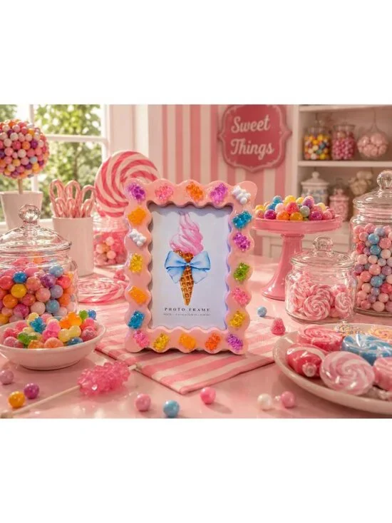New Pink Candy Gummy Bear Minatures 3D Room Decor Photo Picture Frame 4x6