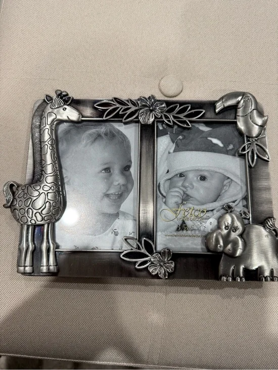 Fetco Silver Safari Double Photo Frame with Animal Accents
