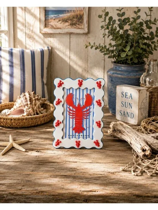 New Lobster Coastal Nautical Beach Blue 3D Room Decor Photo Picture Frame 4x6