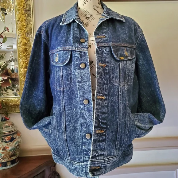 Vintage 80s Lee Riders Acid Wash Denim Trucker Jacket USA Made S