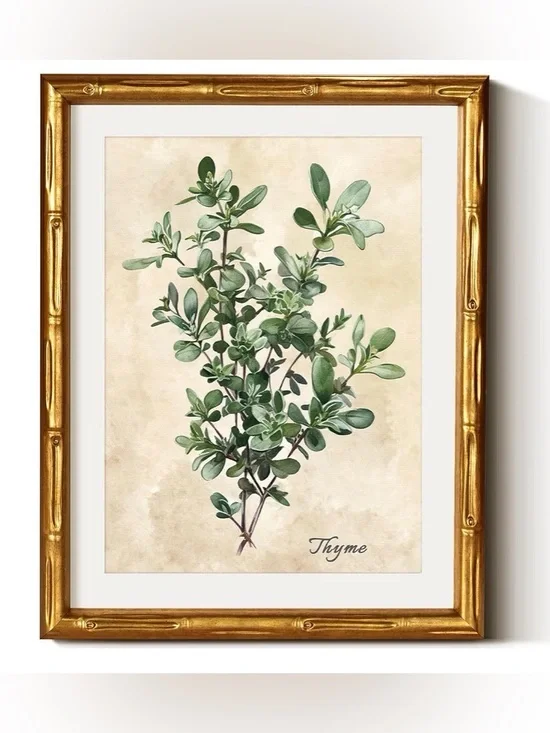 VIYYIEA Bamboo Detail Design Gold Framed Wall Art, Thyme Canvas Prints,