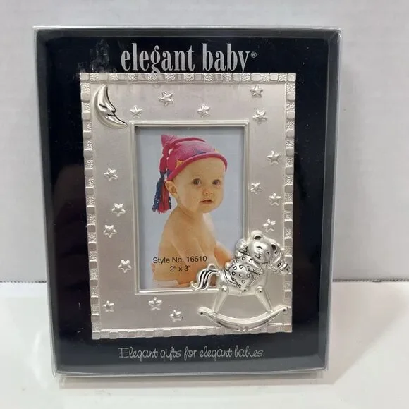 Elegant Baby Silver Plated Photo Frame Teddy Bear 2” X 3”Baby Child Vintage Cast