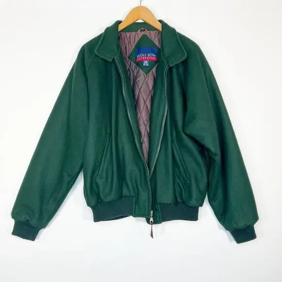 Vintage 90's Bugle Boy Hunter Green Wool Varsity Bomber Jacket Coat Mens M