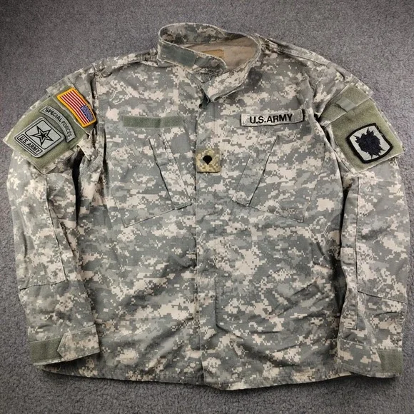 US Army ACU Digital Camo Combat Jacket Uniform Coat Mens Large Special Forces