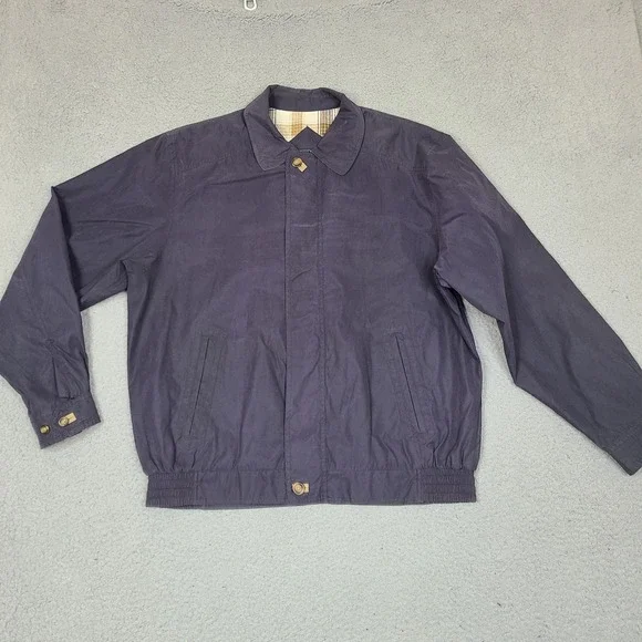RBM Outdoor Collection Mens Medium Navy Blue Harrington Jacket Plaid‎ Lined