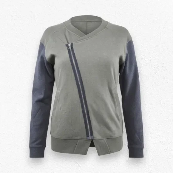 Lululemon Olive Gray Asymmetrical Zip Jacket Cotton Men's Sweatshirt Size Medium