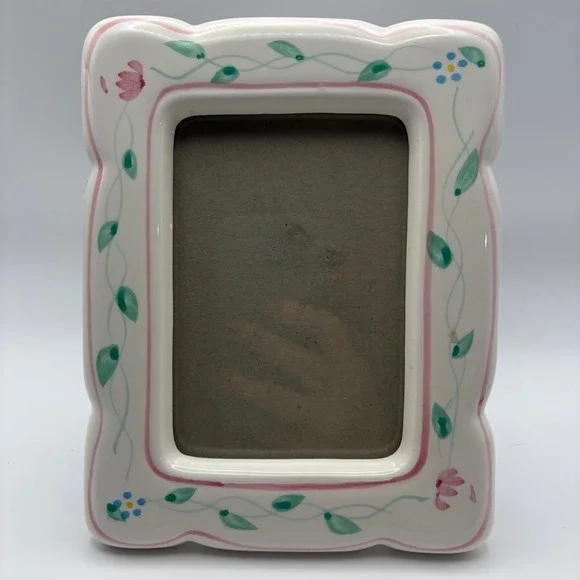 Vtg Ceramic Floral Picture Frame Hand Painted Cottagecore Granny Shabby Chic