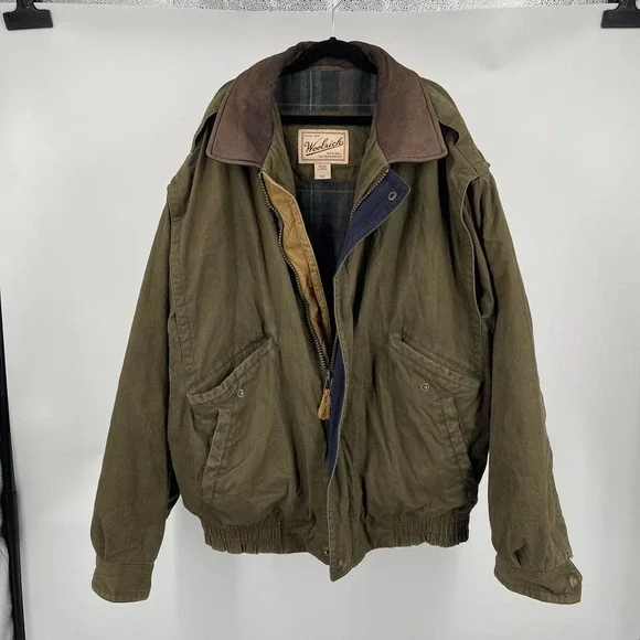 Vintage 90s Woolrich Utility Bomber Flight Jacket Men's Large Flannel Lined Rare