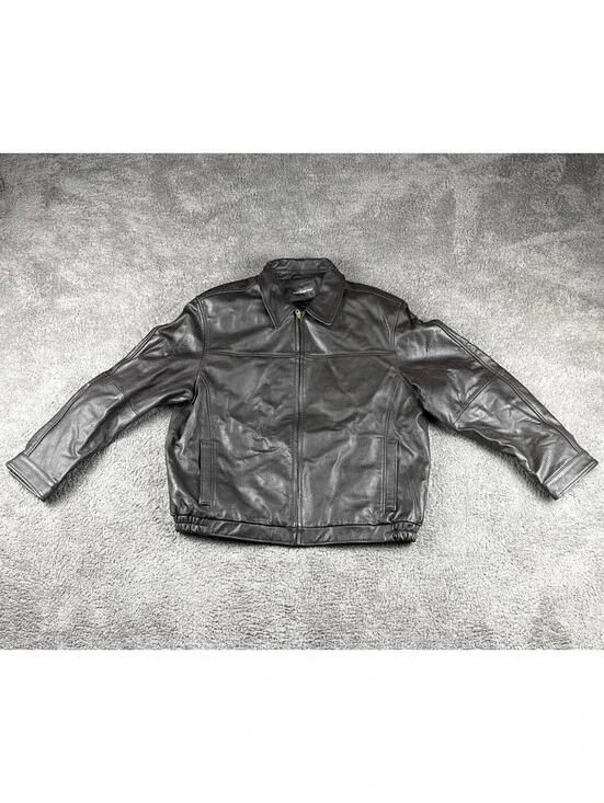 Croft & Barrow Leather Jacket Mens L Brown Full Zip YKK Lined Coat