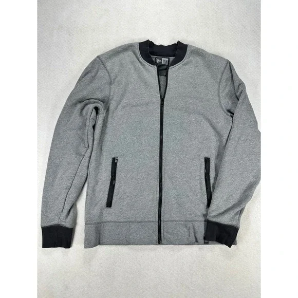 New Era Mens Full Zip Bomber Sweatshirt Gray Fleece Jacket Large L