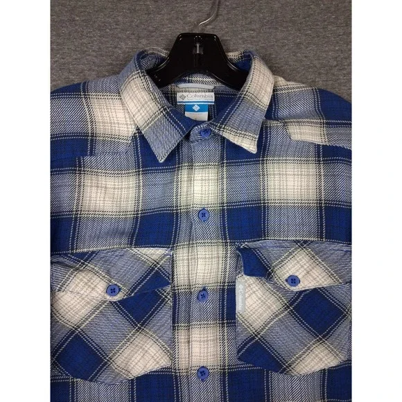 Columbia Mens Jacket S Blue Plaid Flannel Fleece Lined Shacket Gorp Fall Hiking