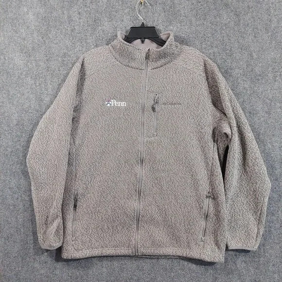 Columbia Jacket Mens Large Gray Fleece Full Zip University Of Penn Omni-Wick