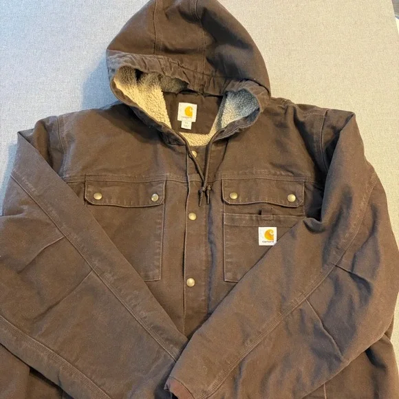 Carhartt Hooded Sherpa Lined Canvas Workwear Heavy Duty Utility Jacket Men 3XL