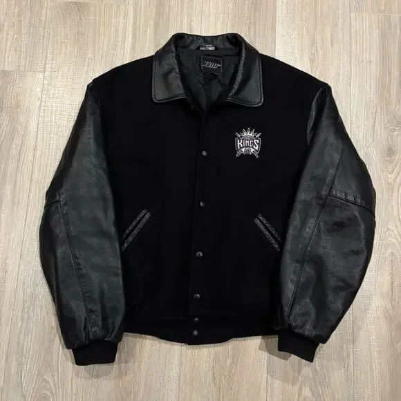 Vintage Sacramento Kings Jacket Mens Large 90s Leather Wool Bomber Varsity NBA